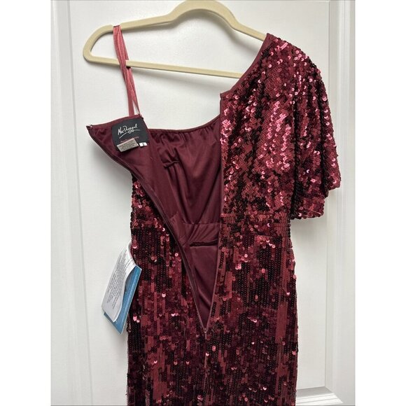 Mac Duggal Size 2 Burgundy 93540 One-Shoulder Sequin Formal Gown Dress Prom New - Picture 10 of 11